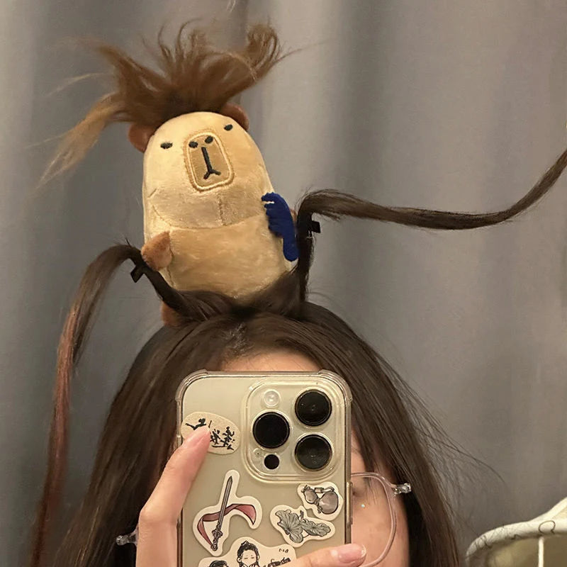 Capybara Plush Headband Hair Clips